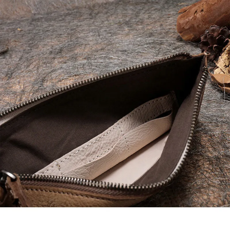 Handmade Womens Gray Leather Large Wristlet Wallet Slim Zip Clutch Purse Ladies Zipper Clutch Wallets for Women