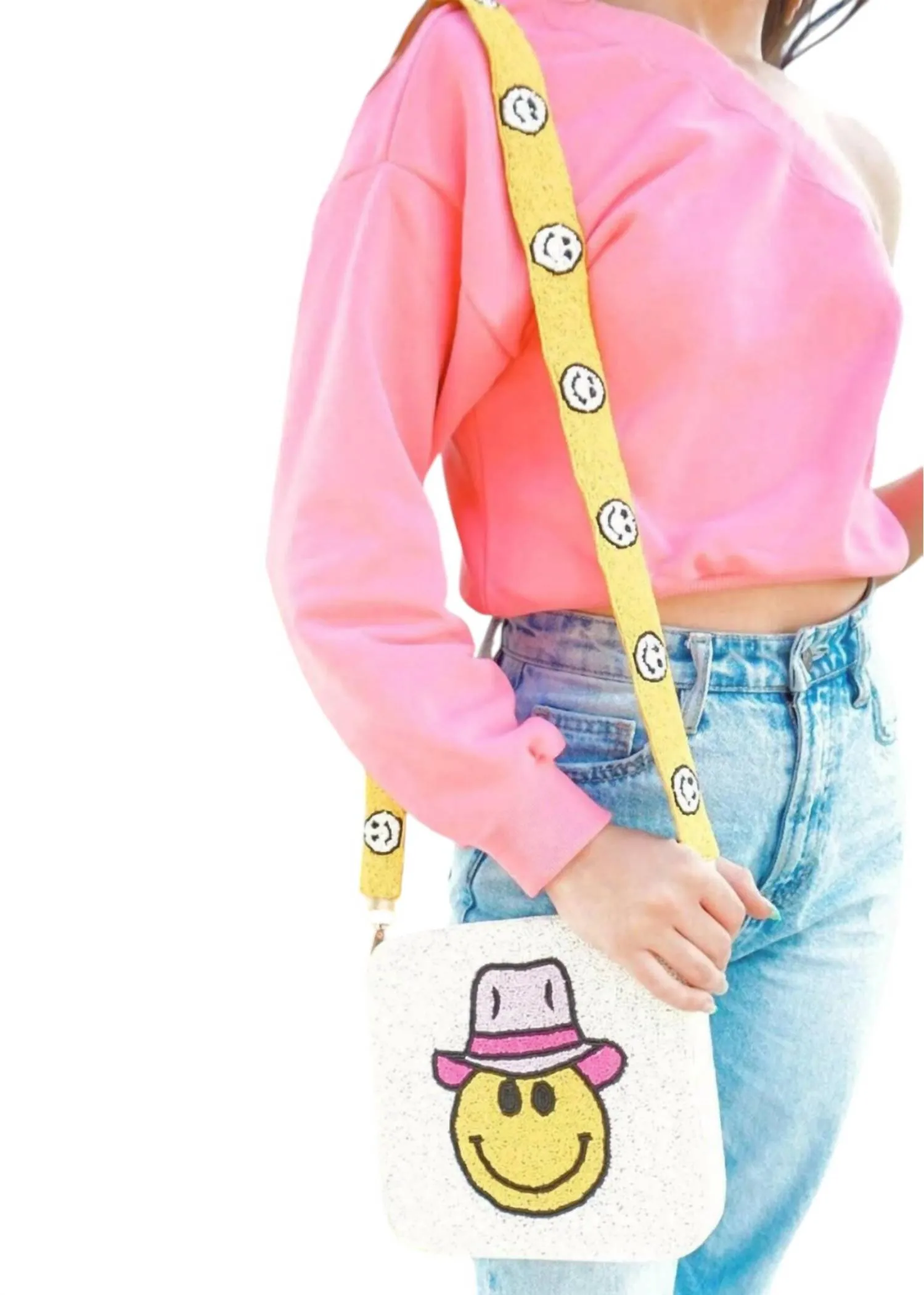 Happy Cowgirl Beaded Bag In White/yellow