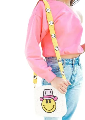 Happy Cowgirl Beaded Bag In White/yellow