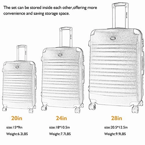 Hardside Luggage Set, Tsa Lightweight Spinner Luggage Sets, Expandable Carry On Luggage 3 Piece Set