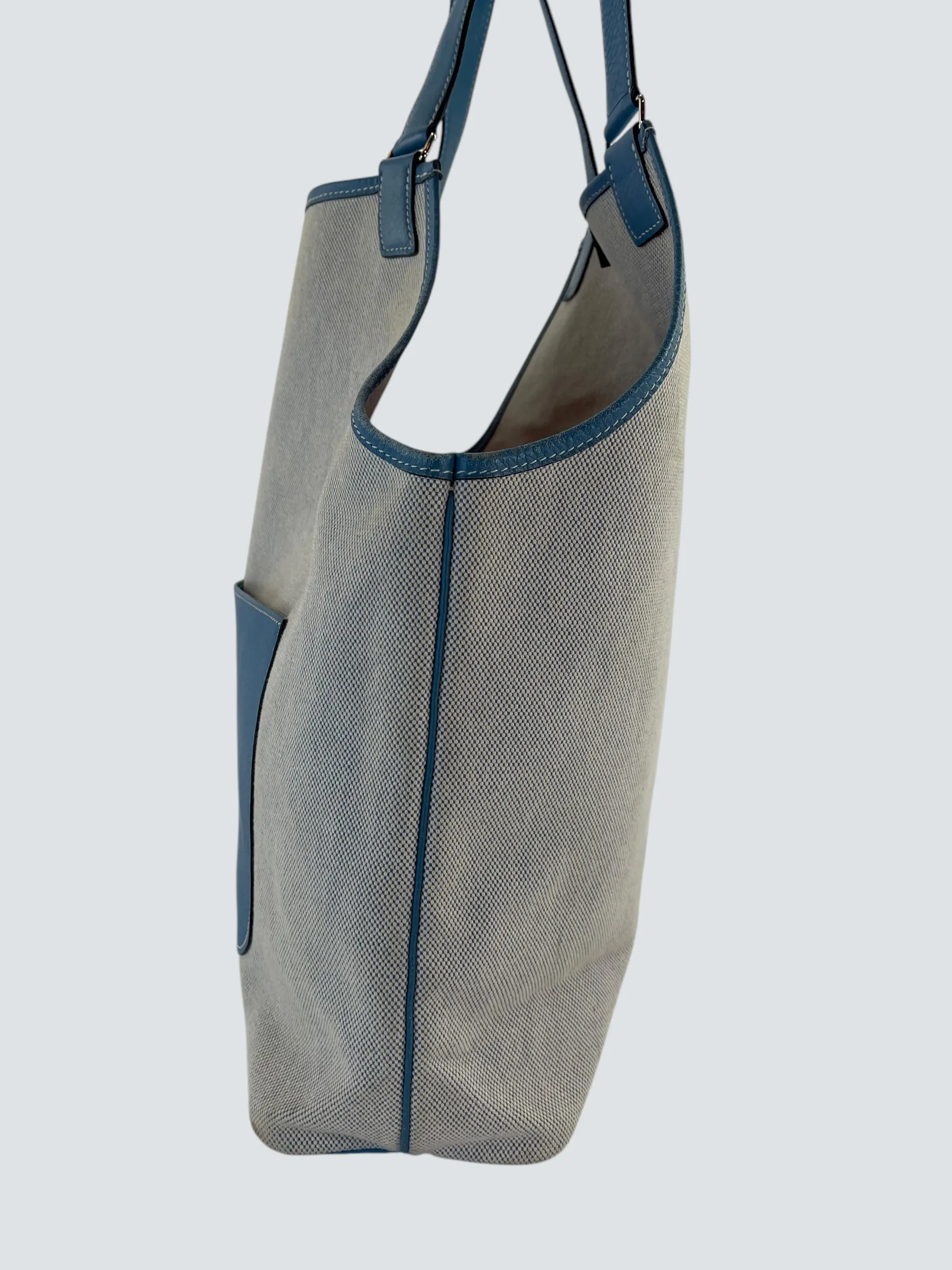 Herm??s Cream Canvas & Turquoise Leather Toile H Jardinier