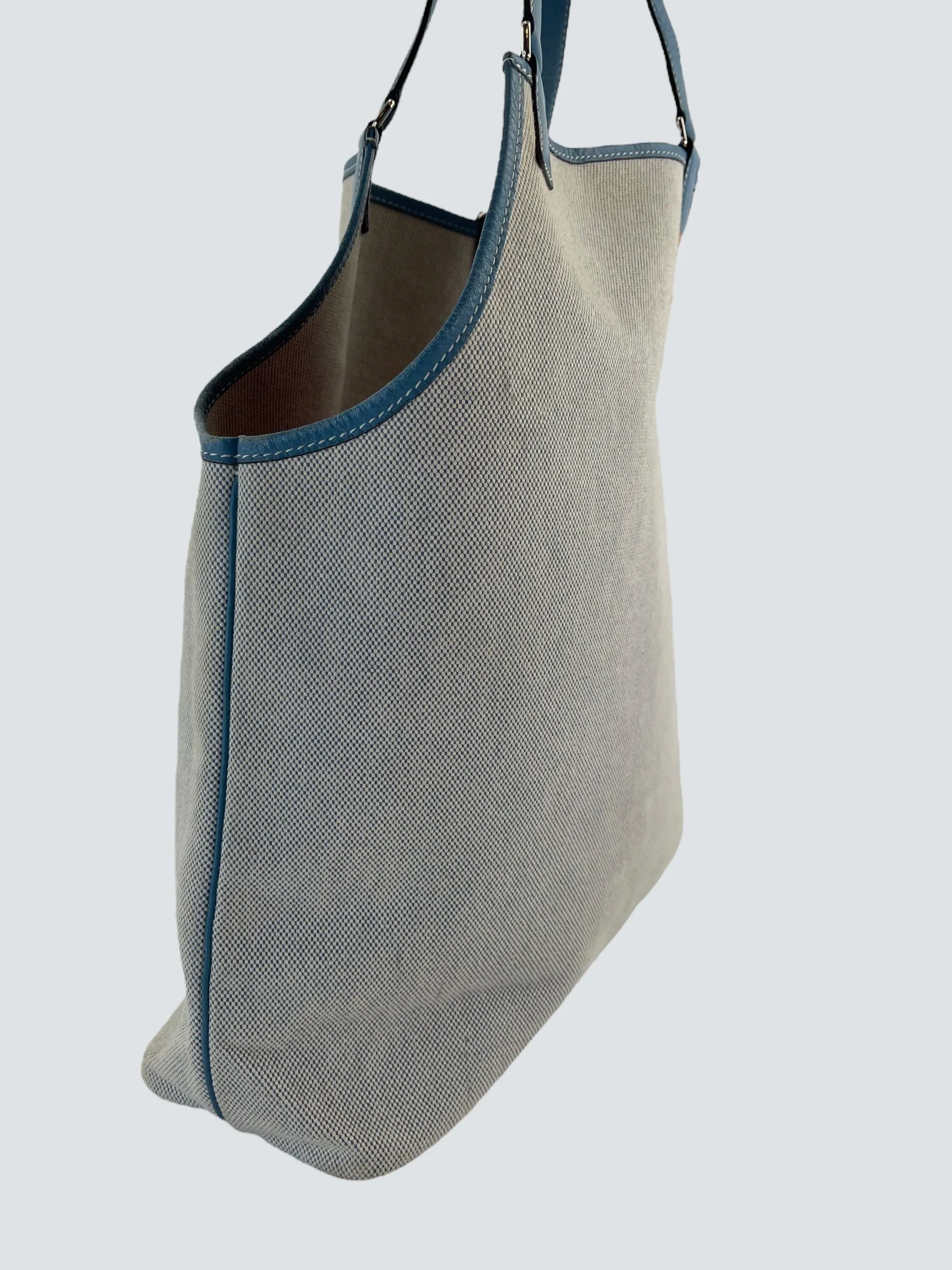 Herm??s Cream Canvas & Turquoise Leather Toile H Jardinier
