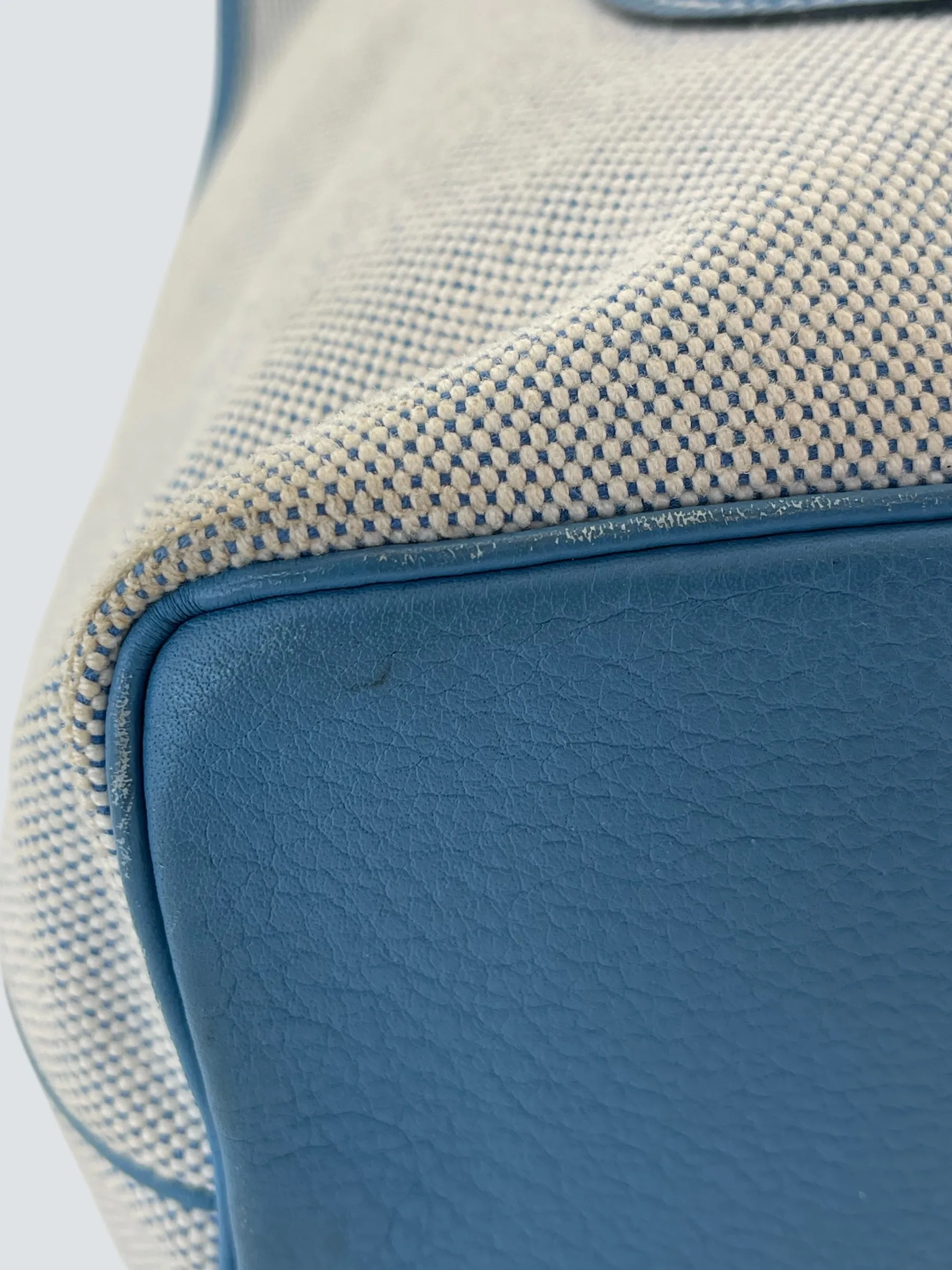 Herm??s Cream Canvas & Turquoise Leather Toile H Jardinier