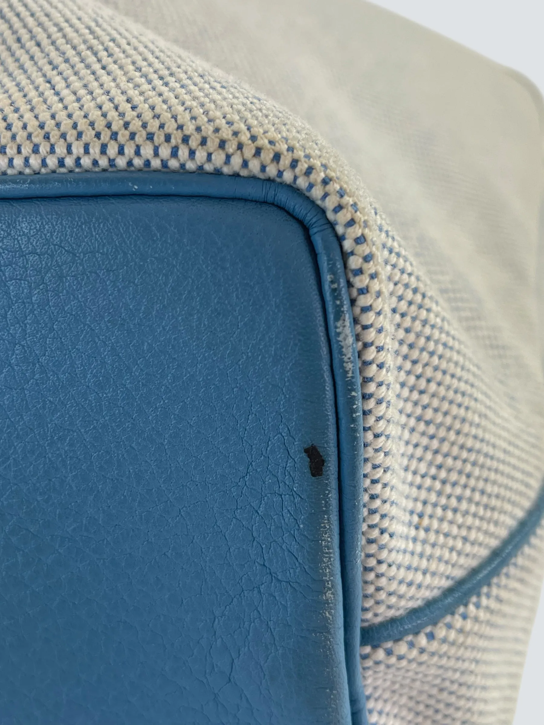 Herm??s Cream Canvas & Turquoise Leather Toile H Jardinier