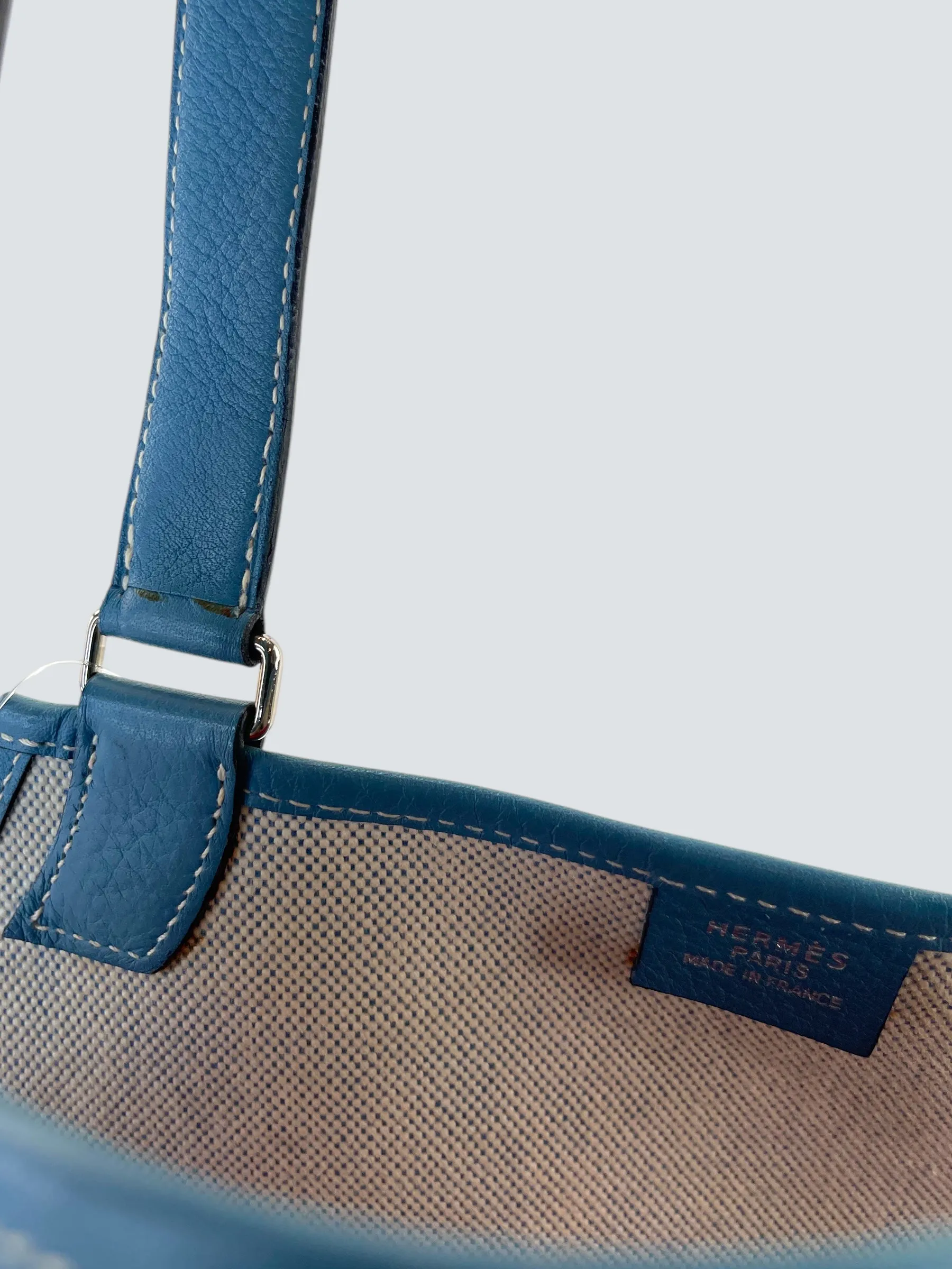 Herm??s Cream Canvas & Turquoise Leather Toile H Jardinier
