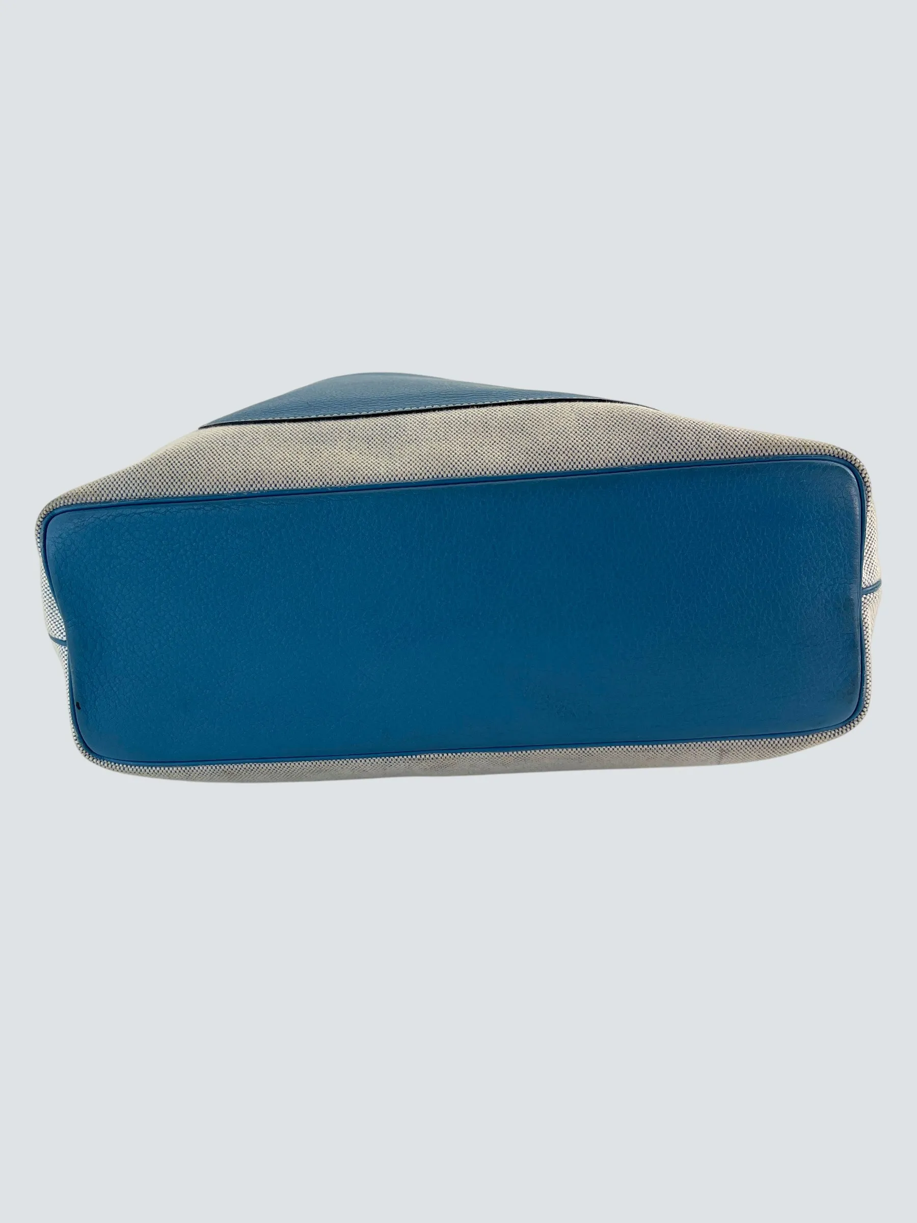Herm??s Cream Canvas & Turquoise Leather Toile H Jardinier