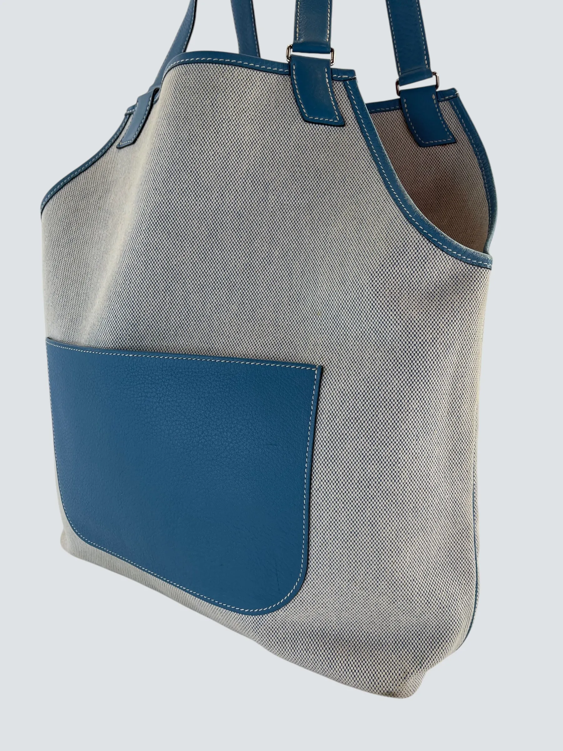 Herm??s Cream Canvas & Turquoise Leather Toile H Jardinier