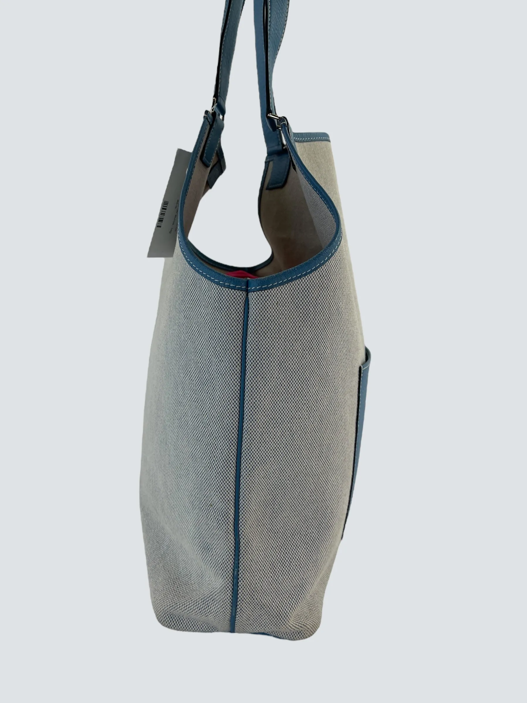 Herm??s Cream Canvas & Turquoise Leather Toile H Jardinier