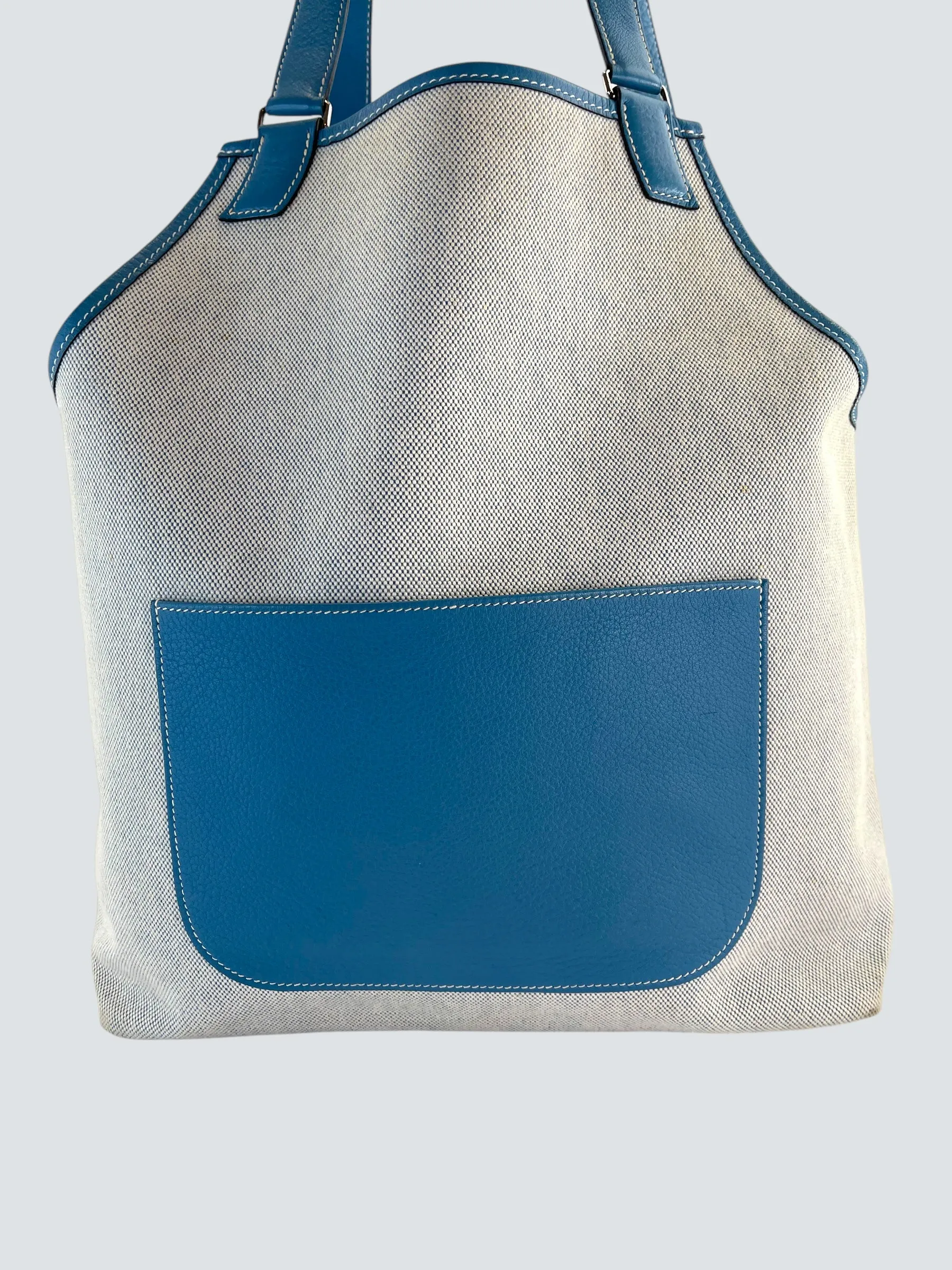 Herm??s Cream Canvas & Turquoise Leather Toile H Jardinier