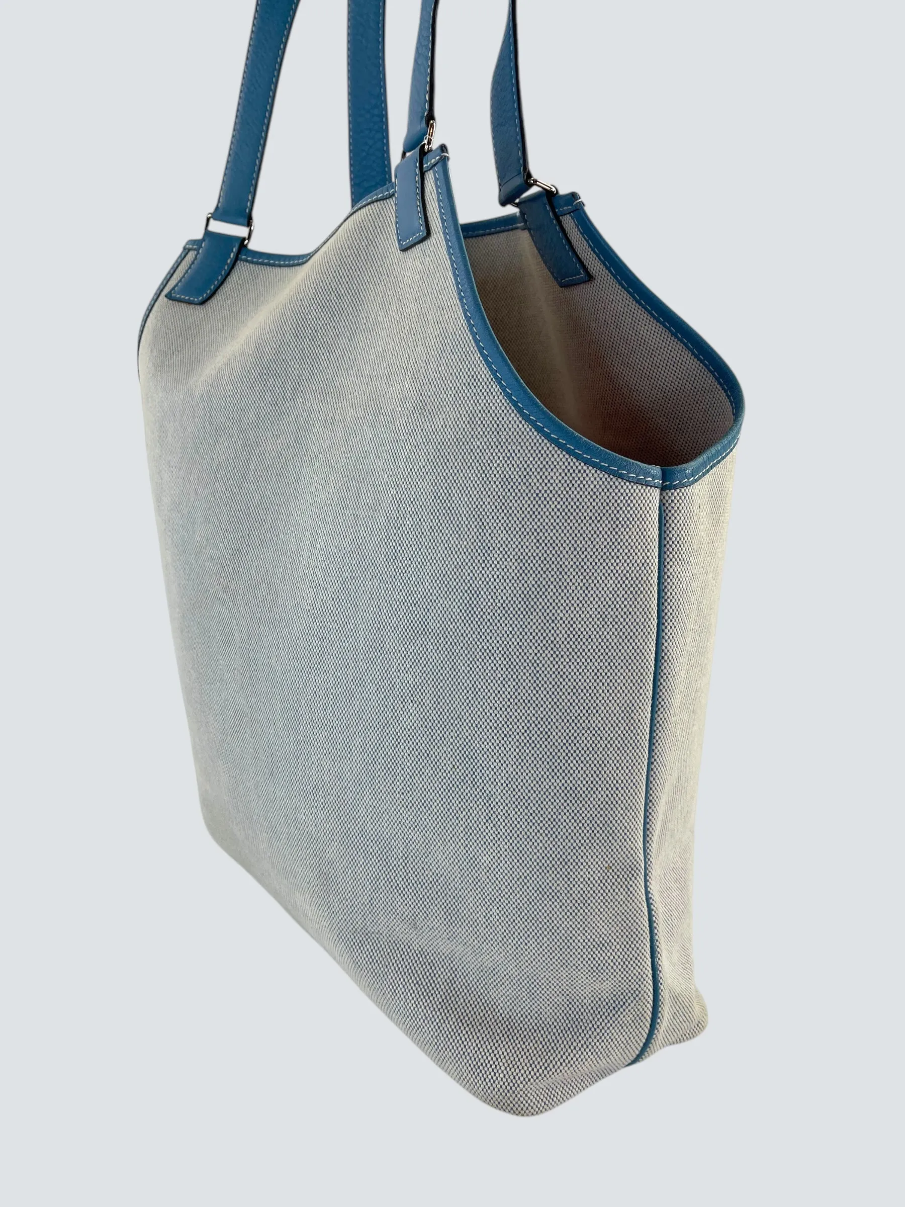 Herm??s Cream Canvas & Turquoise Leather Toile H Jardinier