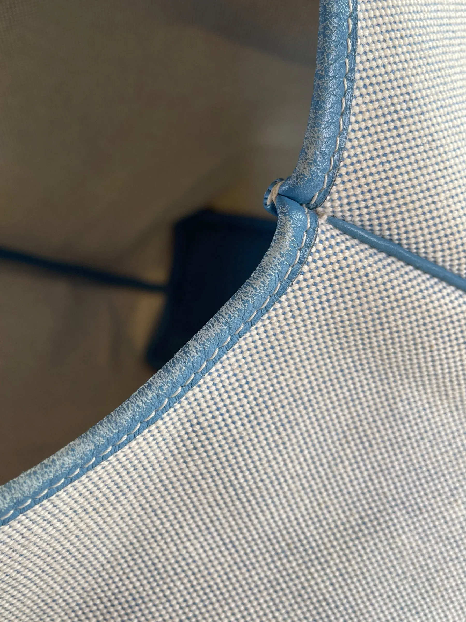 Herm??s Cream Canvas & Turquoise Leather Toile H Jardinier