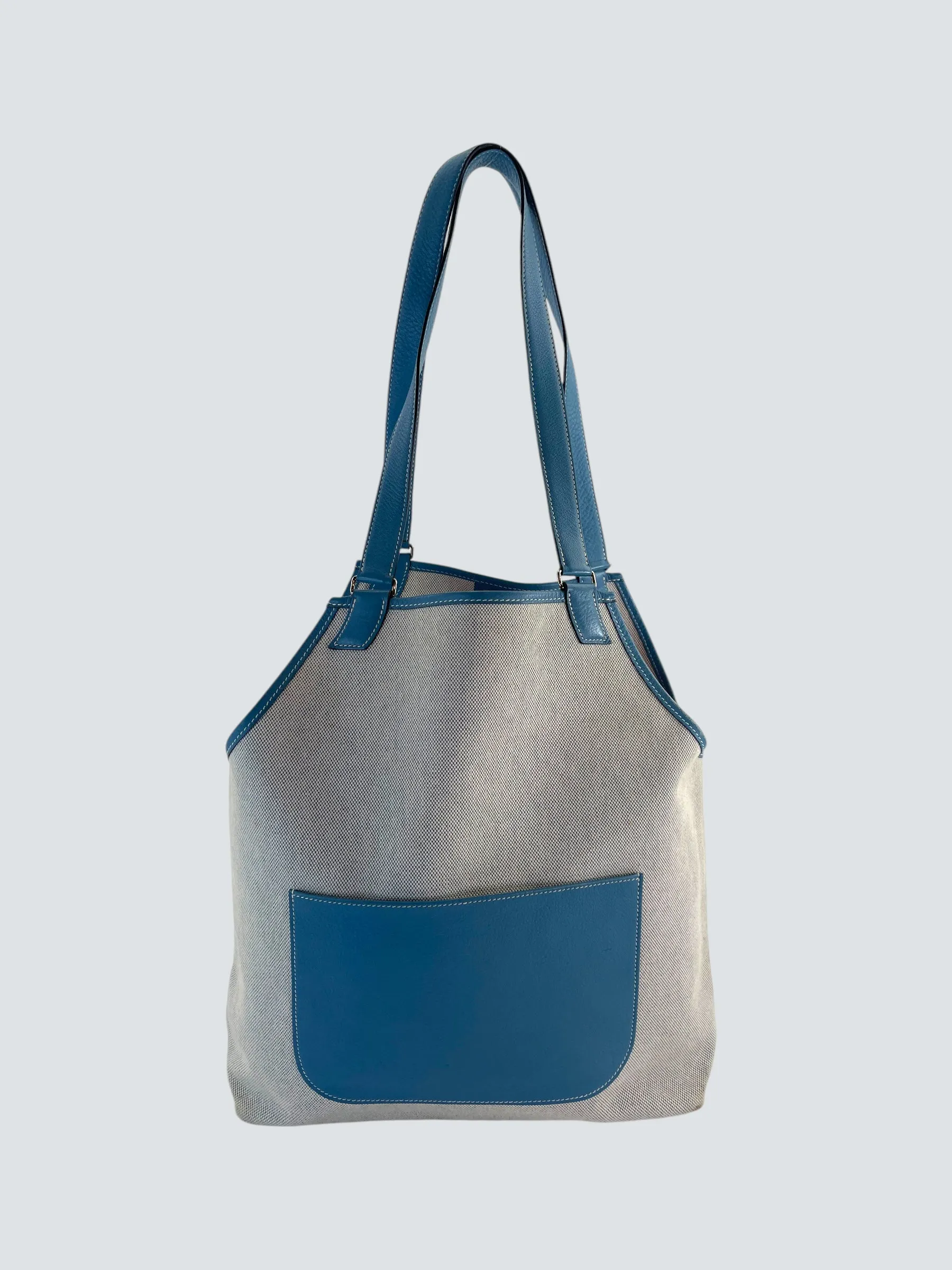 Herm??s Cream Canvas & Turquoise Leather Toile H Jardinier
