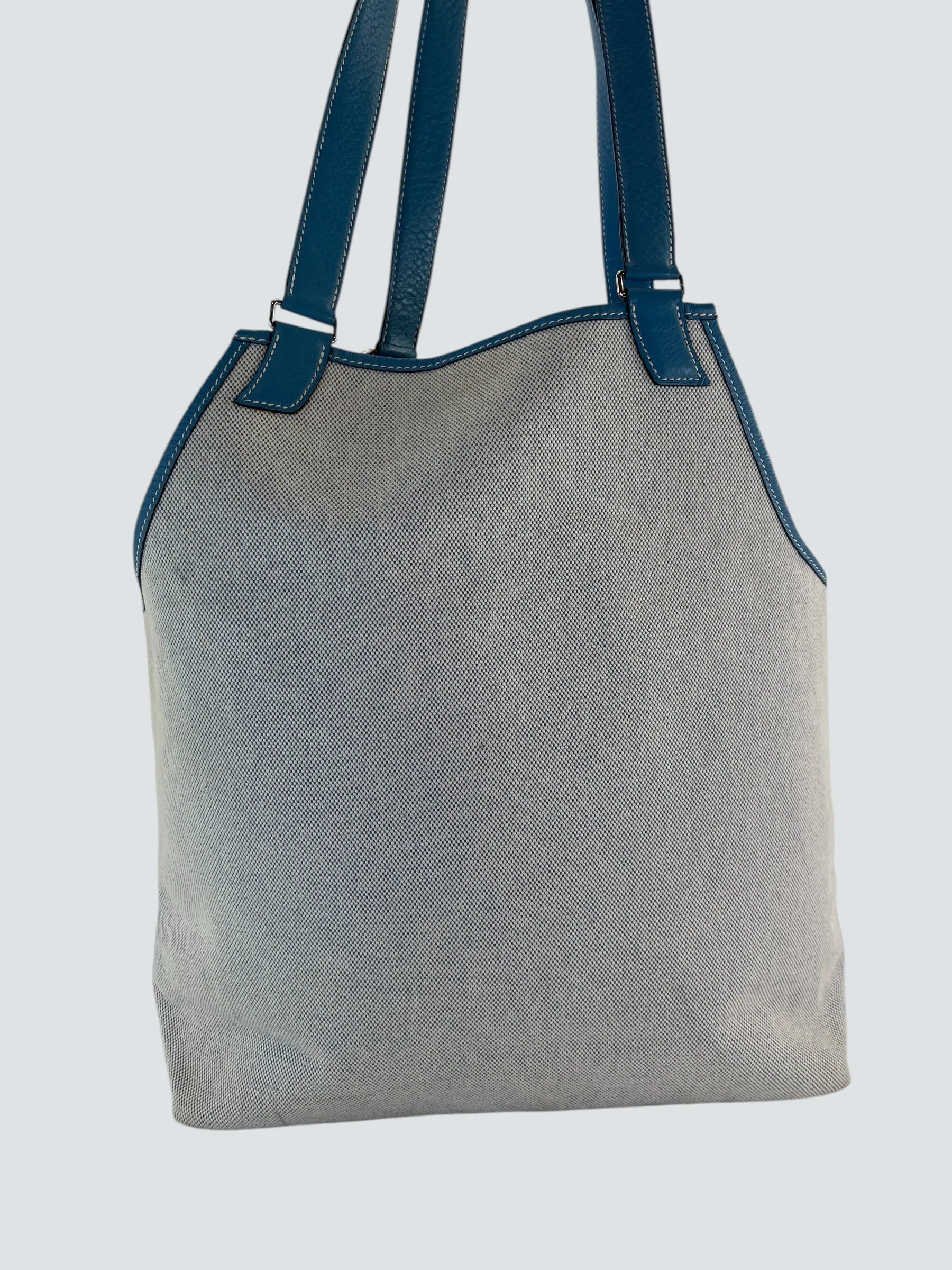 Herm??s Cream Canvas & Turquoise Leather Toile H Jardinier
