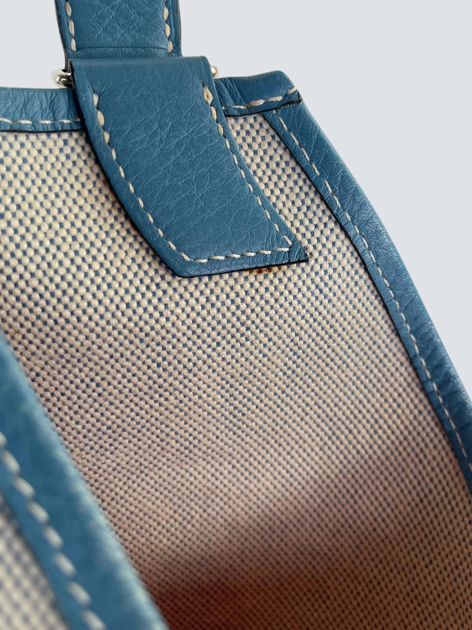 Herm??s Cream Canvas & Turquoise Leather Toile H Jardinier