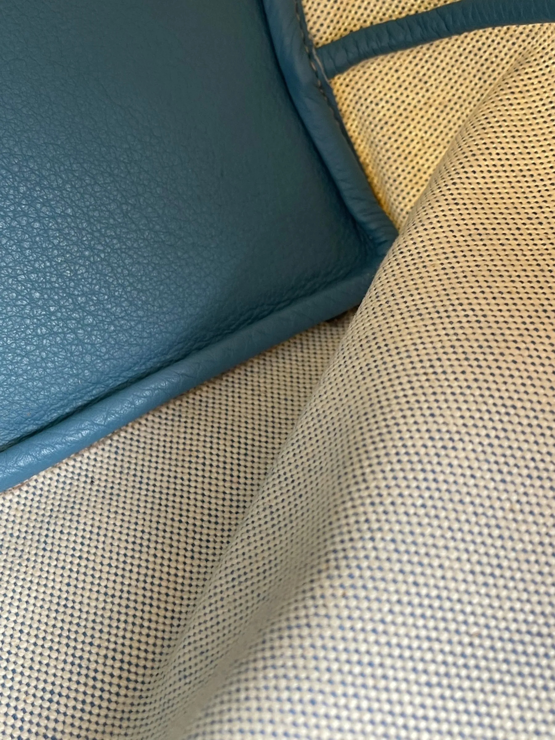 Herm??s Cream Canvas & Turquoise Leather Toile H Jardinier