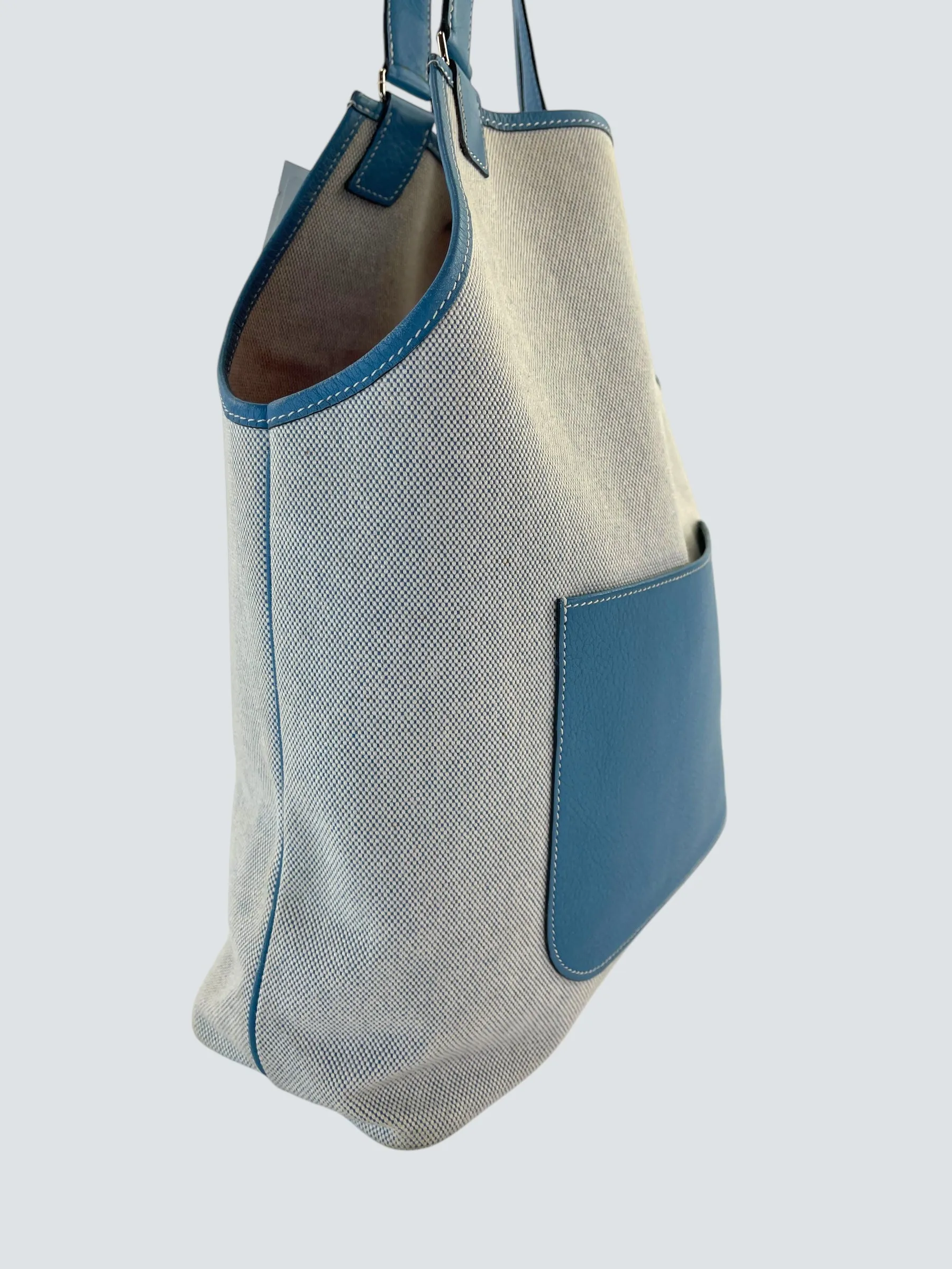 Herm??s Cream Canvas & Turquoise Leather Toile H Jardinier
