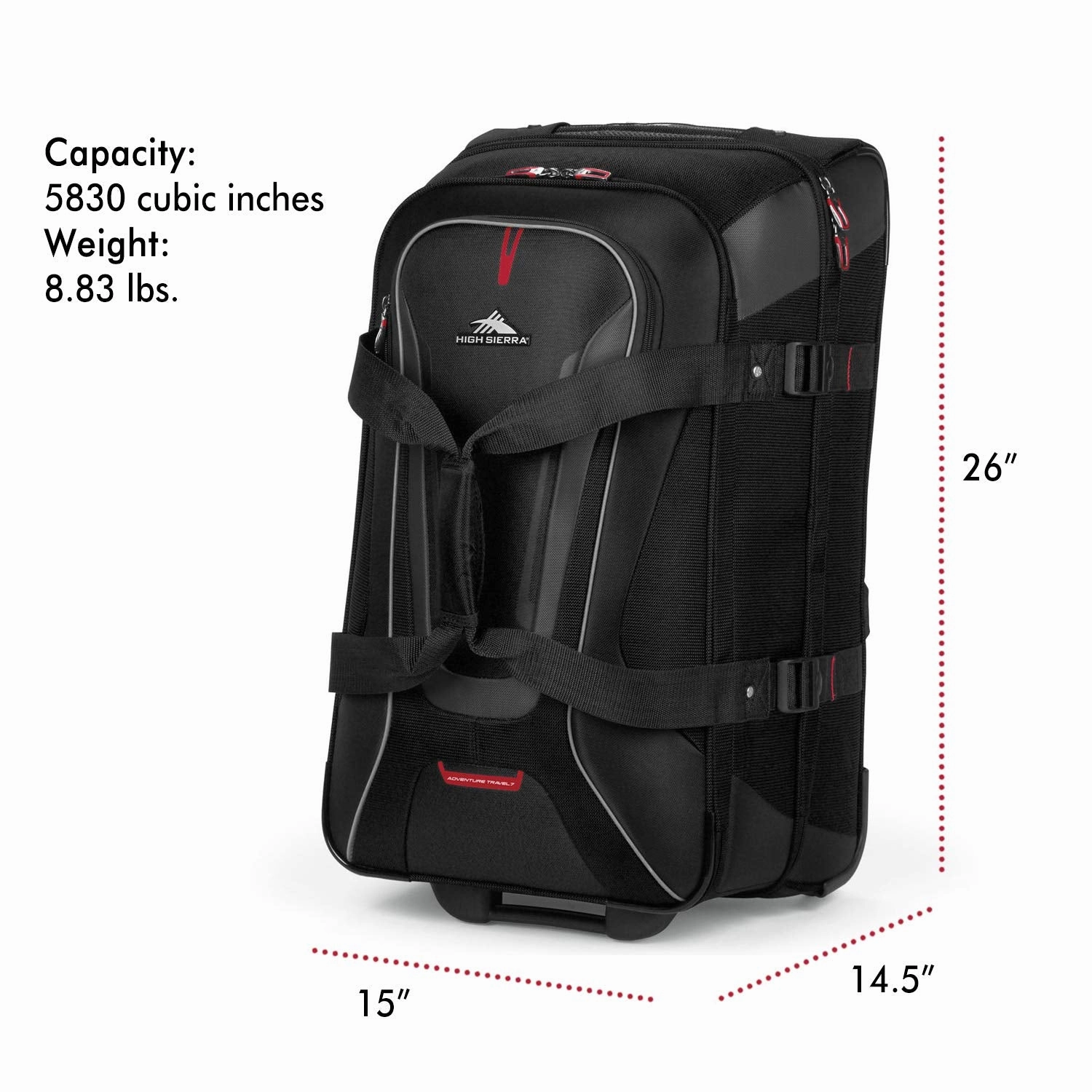 High Sierra 57019-1041 AT7 Rolling Upright Duffel Bag, Black, 26-Inch