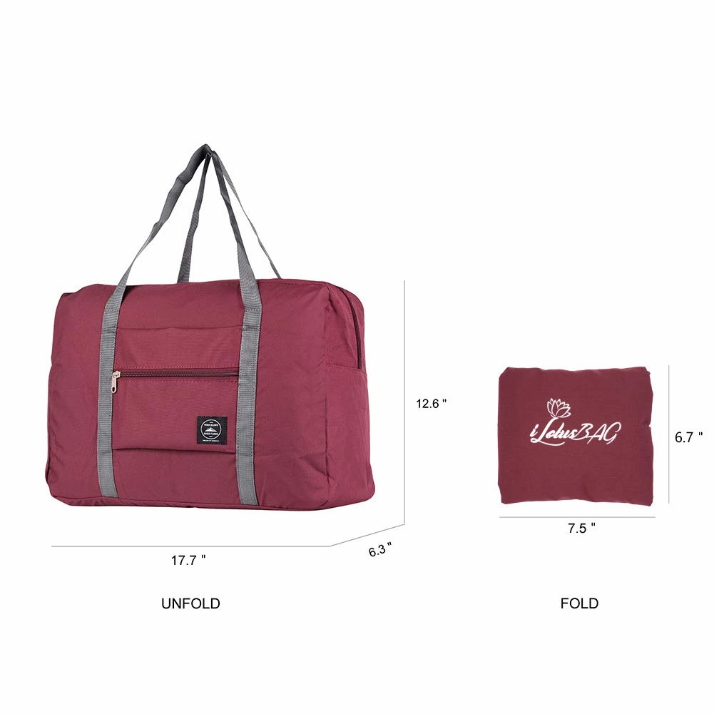 iLotusBAG Travel Foldable Duffel Bag for Women & Men,Lightweight Waterproof Carry-on Bag,Travel Luggage for Sports Gym,Travel Tote Luggage Bag(Wine Red)
