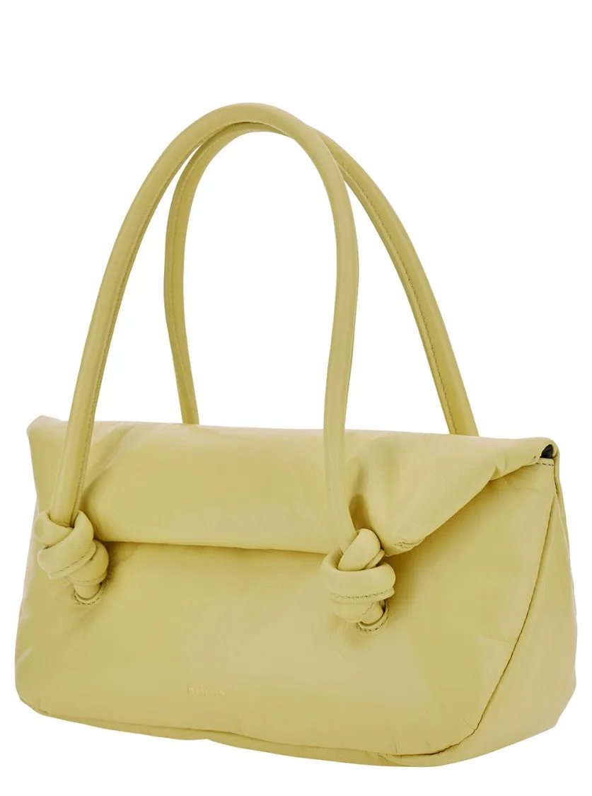 Knot Small Yellow Shoulder Bag With Laminated Logo In Patent Leather