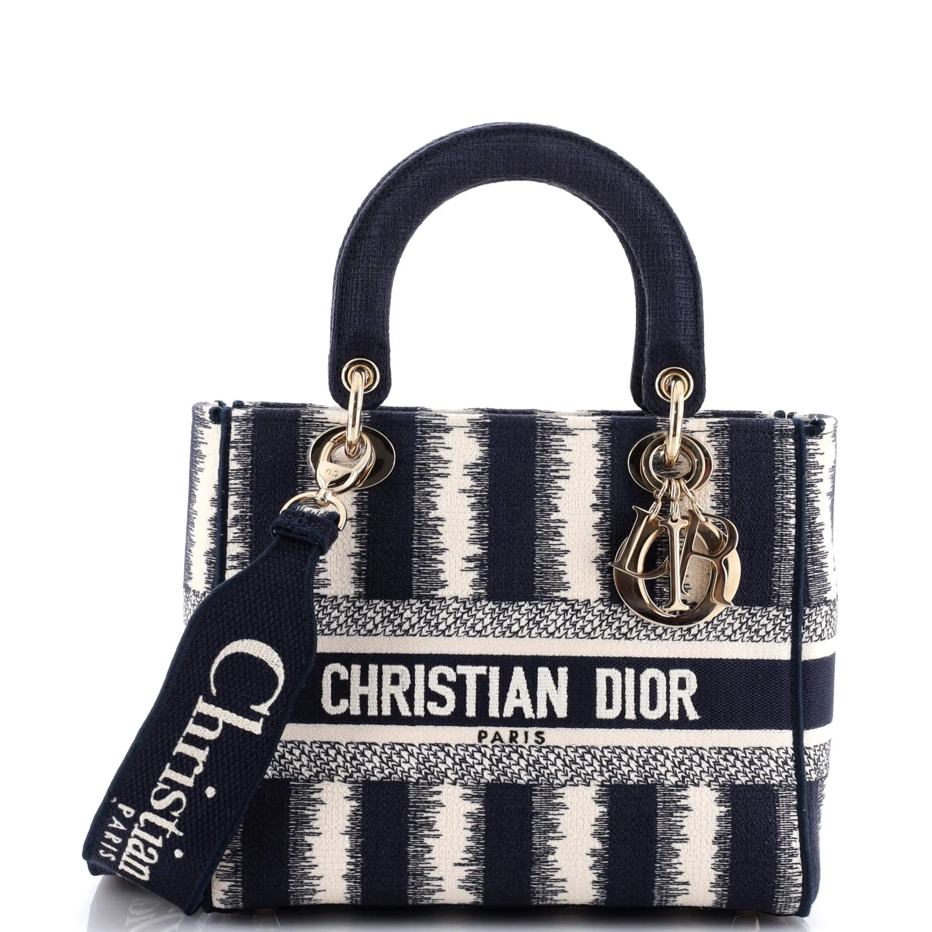 Lady D-Lite Bag Striped Canvas Medium