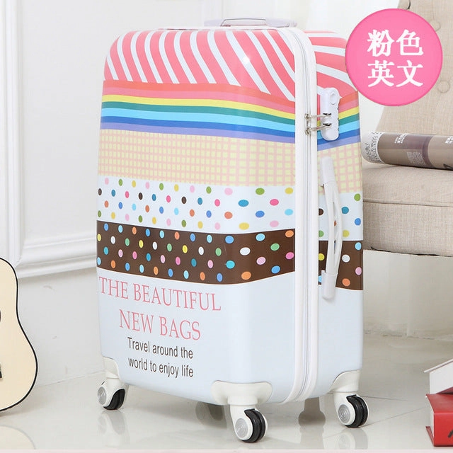 Letrend British Style Student Rolling Luggage Spinner Women Trolley Suitcase Wheels 20 Inch Carry