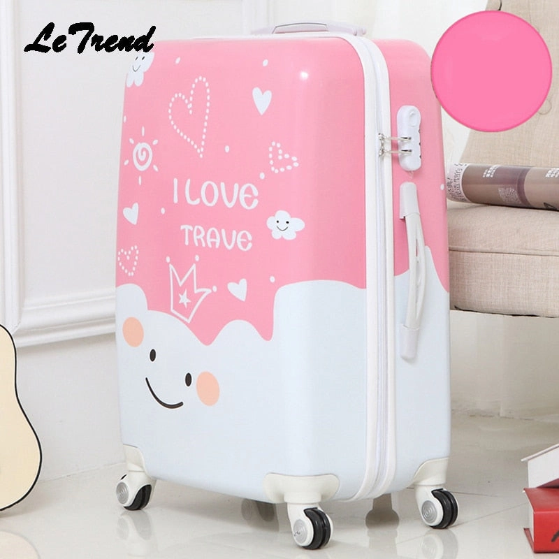 Letrend Cute Cartoon Student Rolling Luggage Spinner Children Trolley Suitcase Wheels Kids Carry On