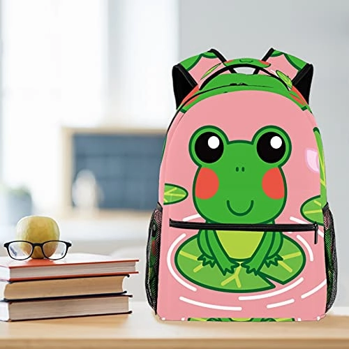LORVIES Lovely Frog on the Lotus Leaf Lightweight School Classic Backpack Travel Rucksack for Girls Women Kids Teens