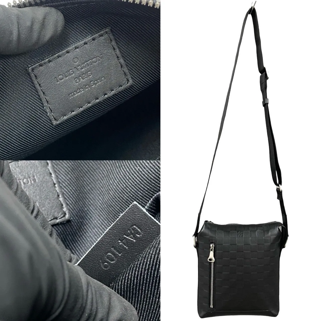 LOUIS VUITTON Shoulder Bag leather black Damier Anfini Discovery Messenger BB