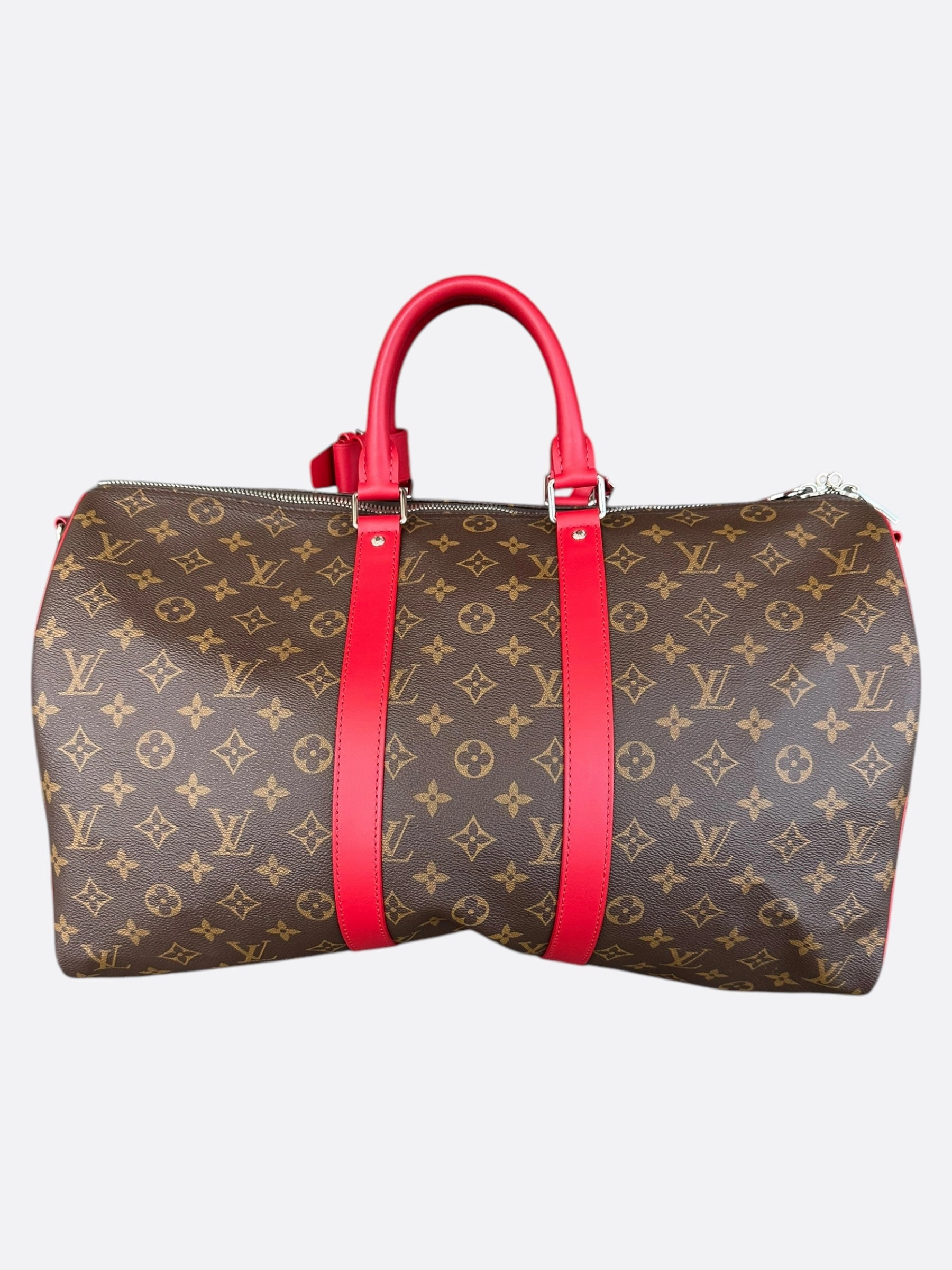 Louis Vuitton Brown & Red Monogram Keepall 45