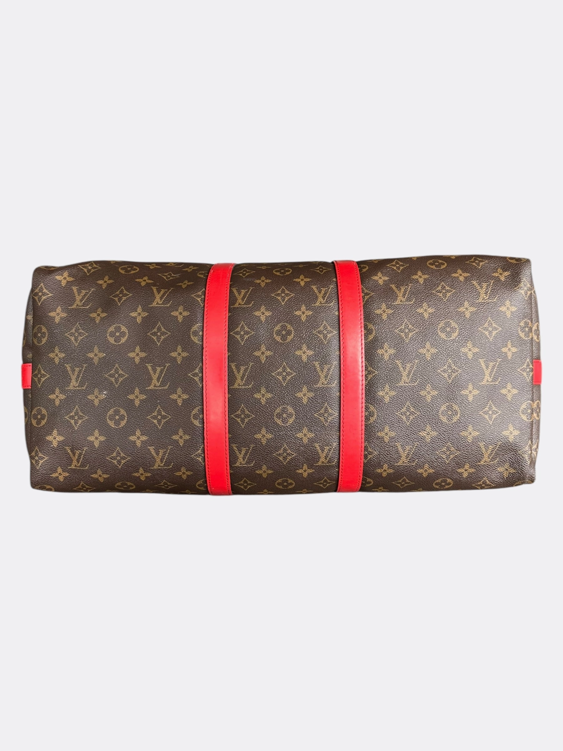 Louis Vuitton Brown & Red Monogram Keepall 50