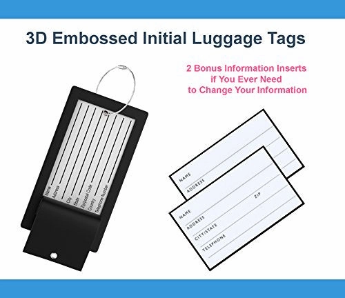 Luggage Tag Initial Bag Tag - Fully Bendable Tag w/Stainless Steel Loop