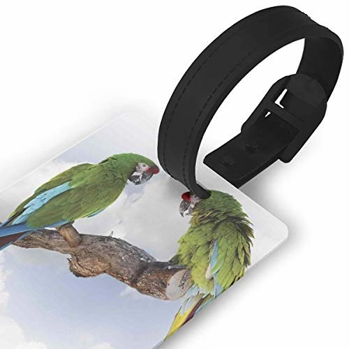 Luggage Tags Flexible Travel ID Identification LabelsTwo Parrot Macaw On A Branch Talking Birds