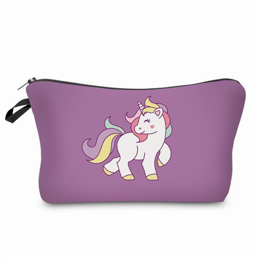 Makeup Toiletry Cosmetic Travel Carry Bag Zippered Luggage Pouch Multifunction Make-up Bag Pencil Holder Organizer for Men and Women Girls Kids (Purple Unicorn)