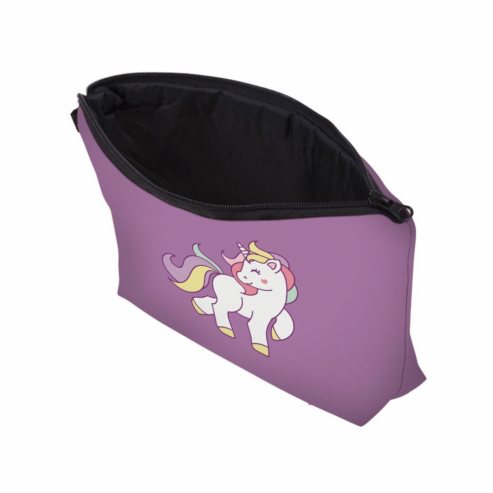 Makeup Toiletry Cosmetic Travel Carry Bag Zippered Luggage Pouch Multifunction Make-up Bag Pencil Holder Organizer for Men and Women Girls Kids (Purple Unicorn)