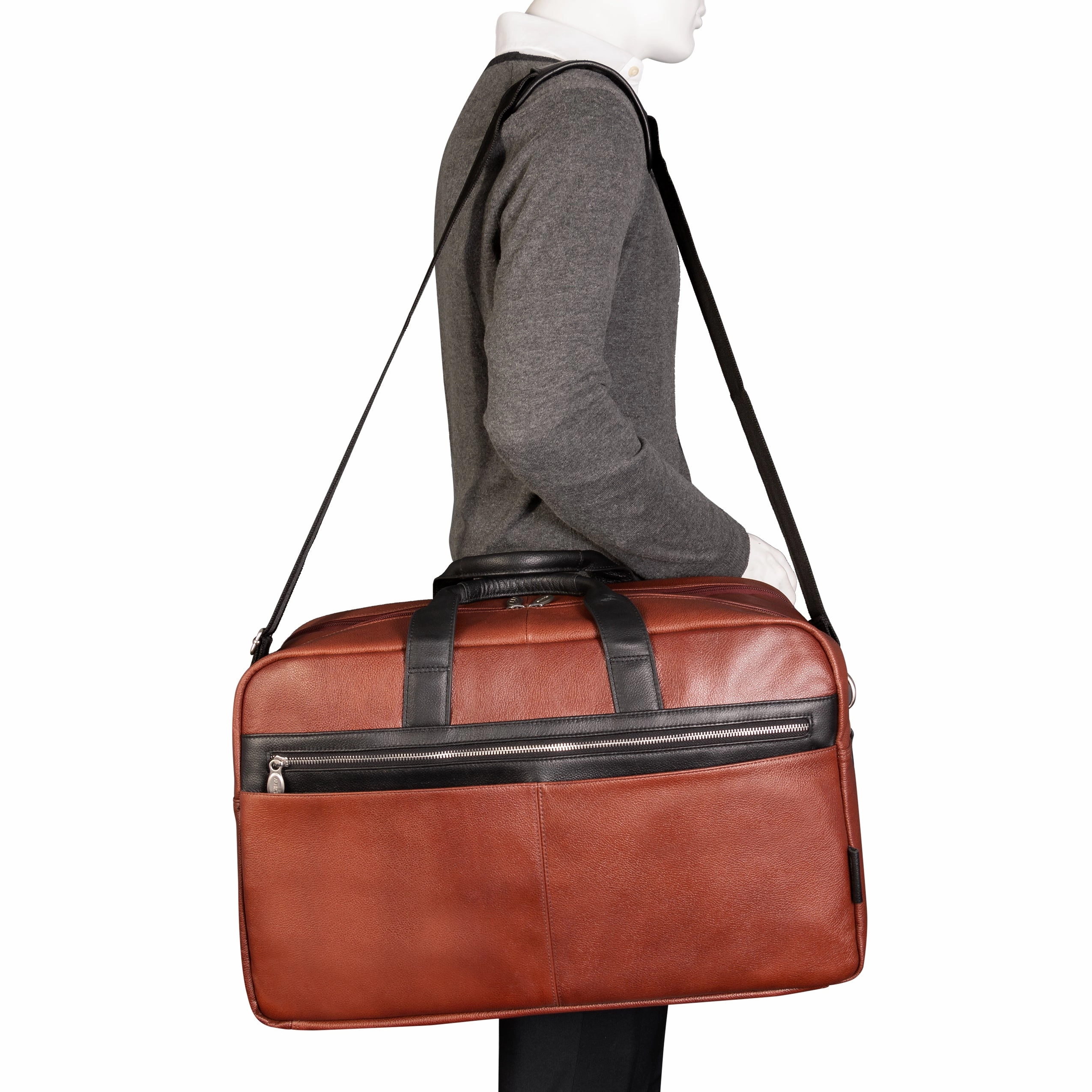 McKlein USA Wellington 21" Leather Two-Tone Dual-Compartment Laptop & Tablet Carry-All Duffel