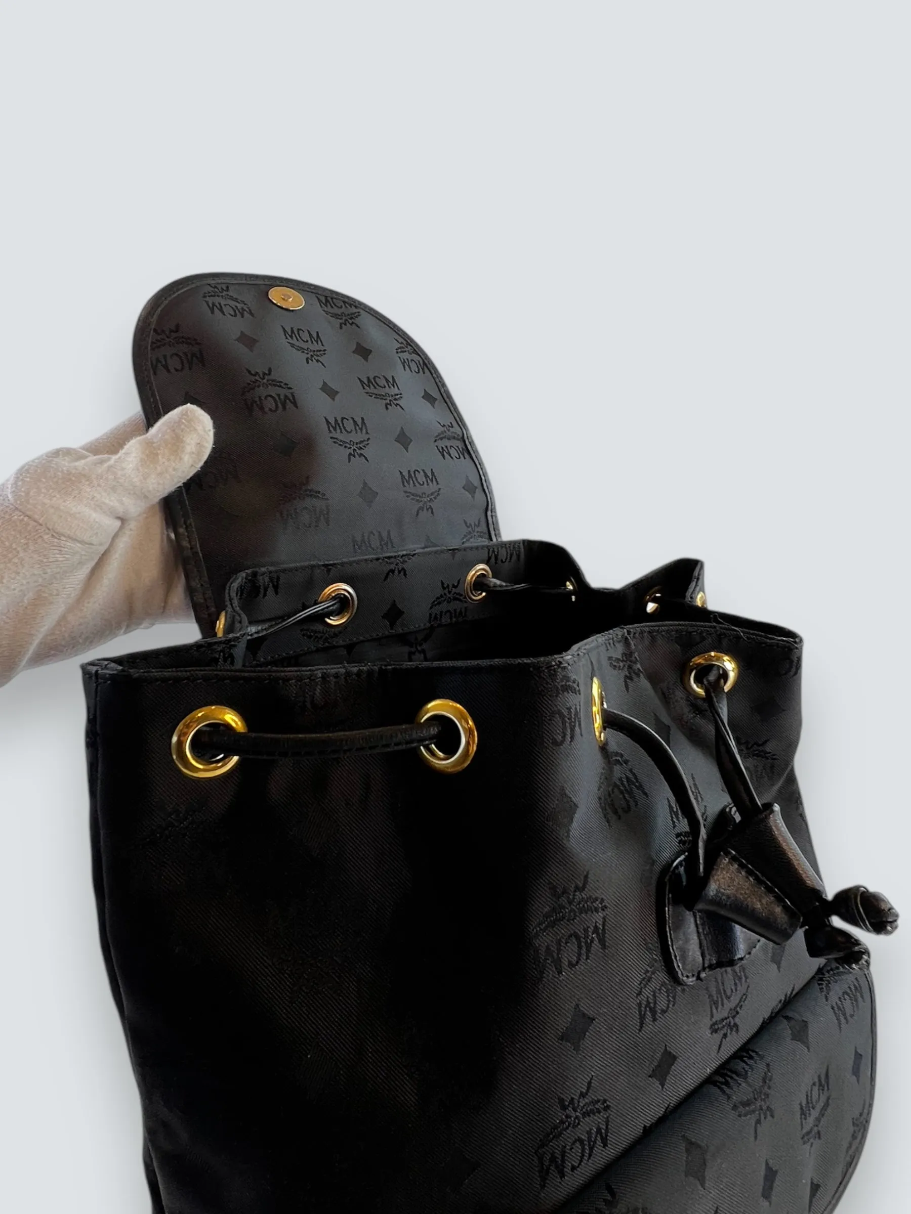 MCM Black Vintage Nylon Logogram Backpack