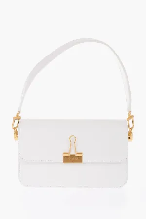 Off-White Leather Plain Binder Shoulder Bag With Golden Details