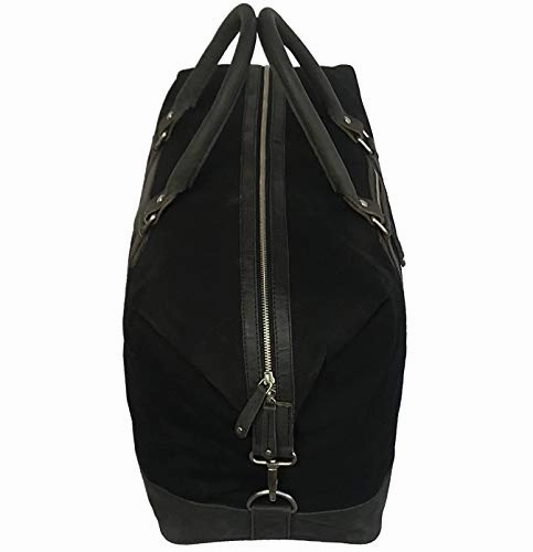 Oversized Canvas Genuine Leather Trim Travel Tote Duffel Shoulder Handbag Weekend Bag