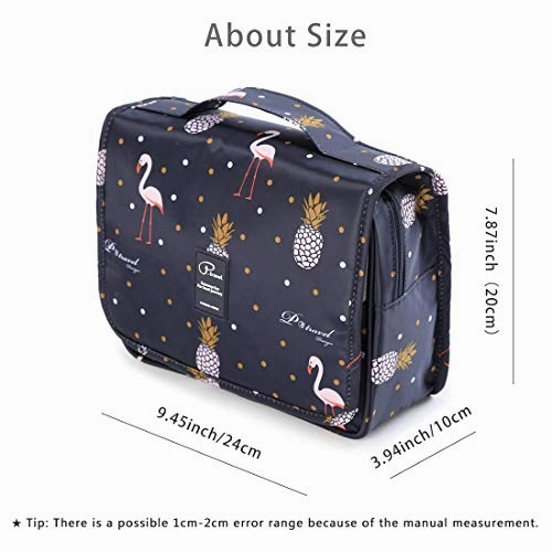 P.travel Portable Cosmetic Bag, Multiple Toiletry Kit, Travel Accessories, Bath and Shower Case Storage, Makeup Organizer for Women and Men, PT-1719 (Black Flamingo)