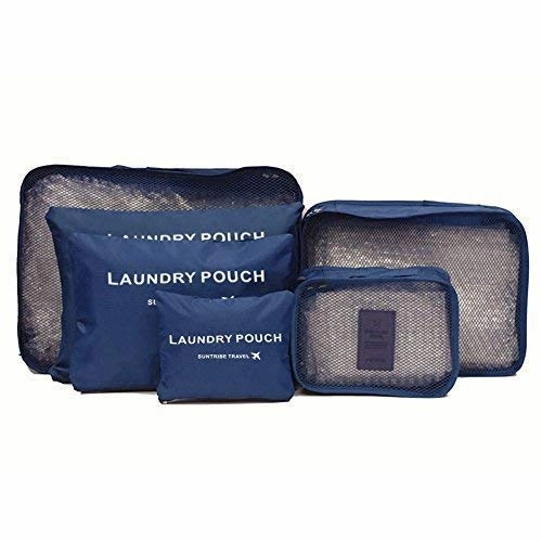 Packing Cubes 12 Pieces (2 Sets of 6 PCS)- JuneBugz Light Weight Travel Cubes, Luggage/Suitcase Organizer with Laundry Bags| Space Saver Travel Accessory for Carry-on/Back Packs (MellonRed/Navy)