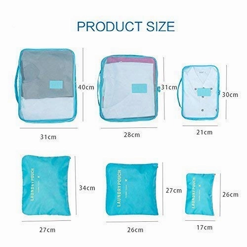Packing Cubes 12 Pieces (2 Sets of 6 PCS)- JuneBugz Light Weight Travel Cubes, Luggage/Suitcase Organizer with Laundry Bags| Space Saver Travel Accessory for Carry-on/Back Packs (MellonRed/Navy)