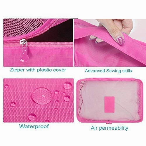 Packing Cubes 12 Pieces (2 Sets of 6 PCS)- JuneBugz Light Weight Travel Cubes, Luggage/Suitcase Organizer with Laundry Bags| Space Saver Travel Accessory for Carry-on/Back Packs (MellonRed/Navy)