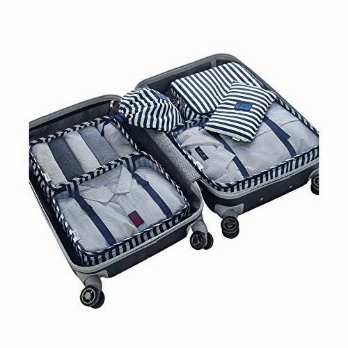 Packing Cubes Backpack Organizers Set for Carry on Travel Bag Luggage Cube (Blue Stripe 6)