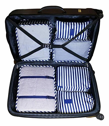 Packing Cubes Backpack Organizers Set for Carry on Travel Bag Luggage Cube (Blue Stripe 6)