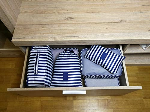 Packing Cubes Backpack Organizers Set for Carry on Travel Bag Luggage Cube (Blue Stripe 6)