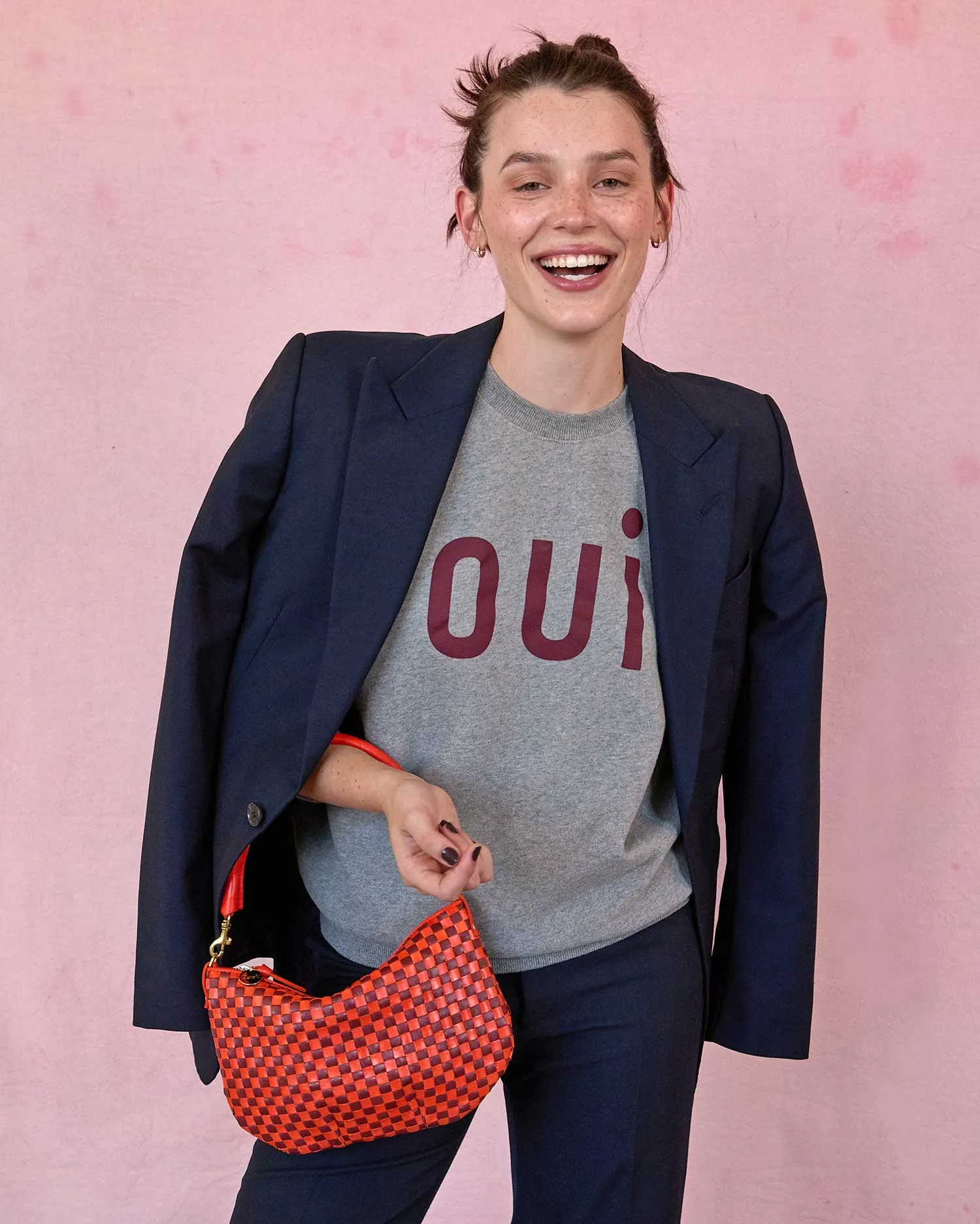 Petit Moyen Handbags - Crossbody - Petit Moyen Bright Poppy & Bordeaux Woven Checker