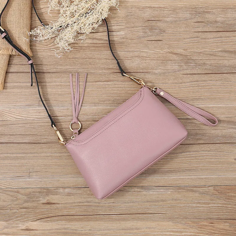 Pink Zip Leather Wristlet Wallet Womens Small Crossbody Purse Minimalist Shoulder Bag for Women