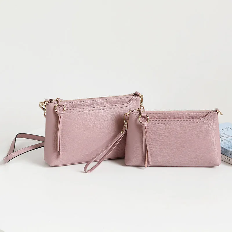 Pink Zip Leather Wristlet Wallet Womens Small Crossbody Purse Minimalist Shoulder Bag for Women