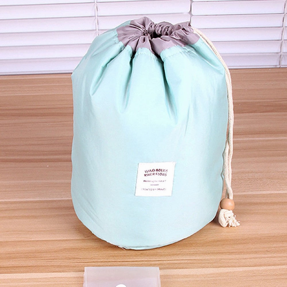 Portable Travel Barrel Carry Case Large Cosmetic Bags Makeup Toiletry Storage Bag With Drawstring