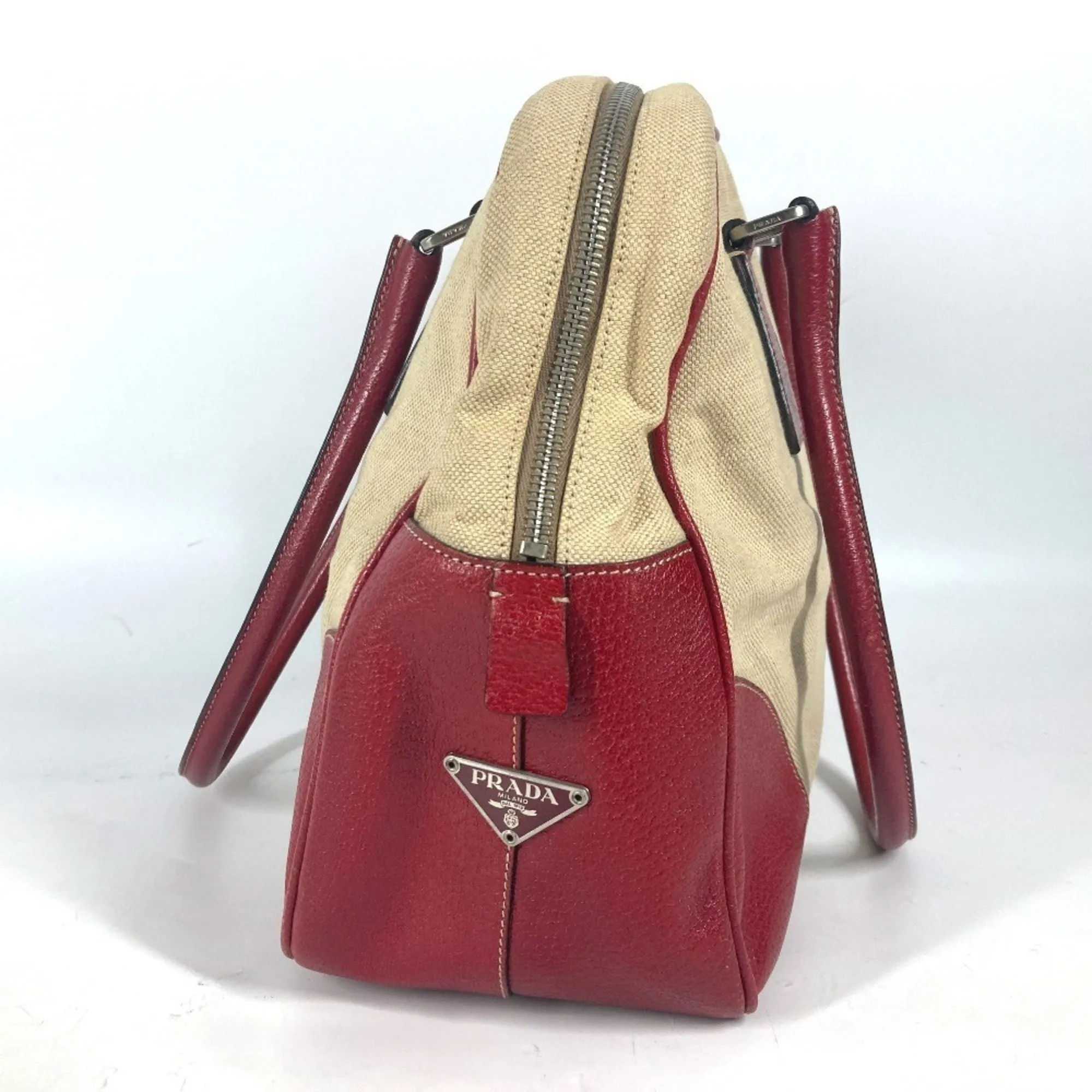 Prada  Color Leather Canvas Boston Bag Shoulder Bag (Pre-Owned)